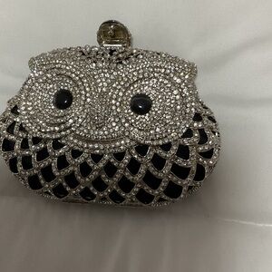 Sparkling Silver and Black Owl Clutch